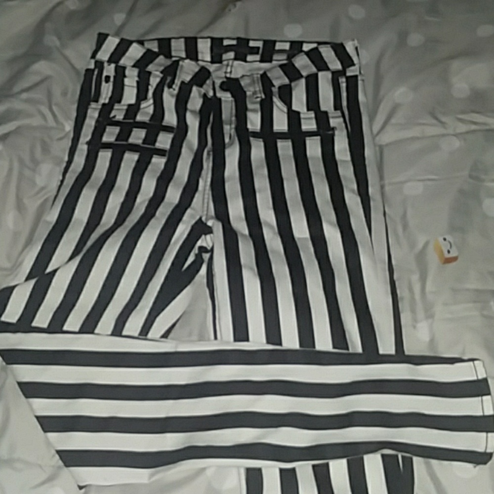 Black and white striped pants